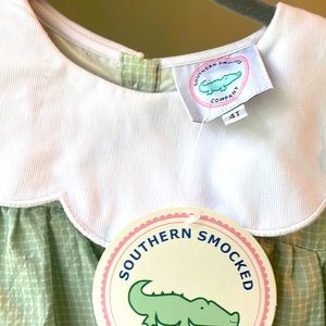 Adorable Southern Smocked 4T Dress - White and green gingham (NWT)